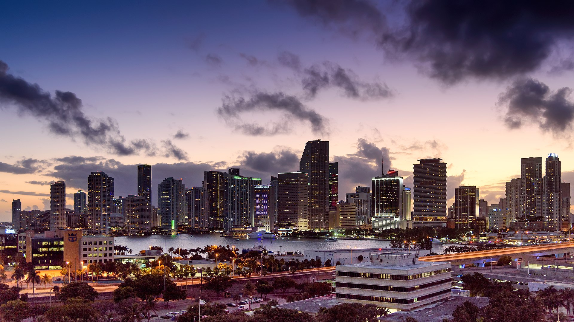 Miami skyline at sunset